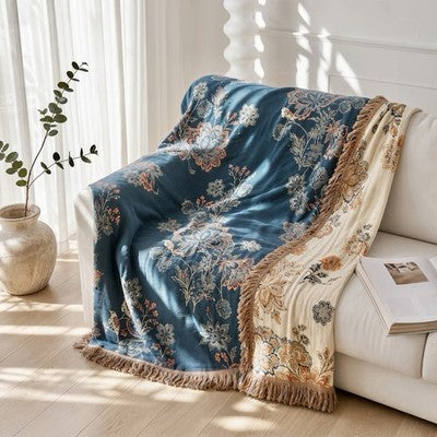NEW Anthropologie Boho Floral Orange Teal Queen / King Blanket Bedspread
