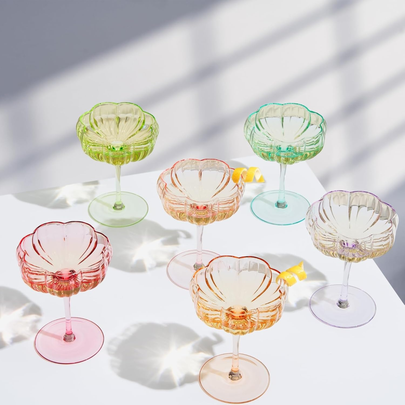 Flower Coupe Cocktail Glasses | Set of 6 | Bright Colors