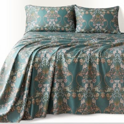 NEW Anthropologie Teal Orange 100% Cotton Matching 4 PC Sheet Set