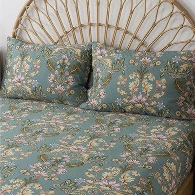 NEW Anthropologie Teal Orange 100% Cotton Matching 4 PC Sheet Set