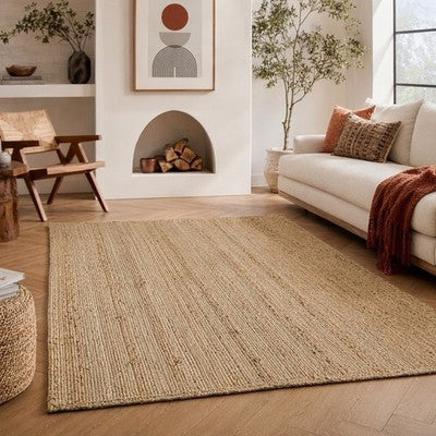 NEW West Elm XL Tan Boho Jute Woven Fiber Indoor Natural Area Rug Carpet 5' x 8'