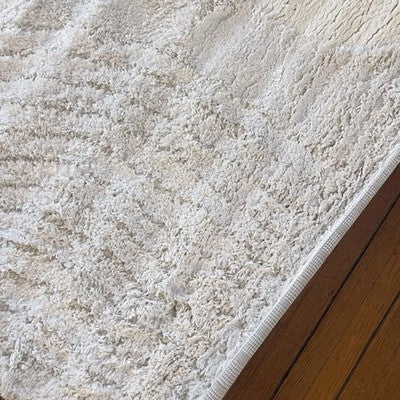NEW West Elm White Cream Boho Tassel Geometric Shag Area Rug Carpet - 4' x 6'