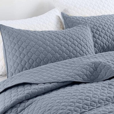 NEW West Elm Dusty Blue Ultra Soft Quilted Queen / King Bedding Quilt & Sham Set