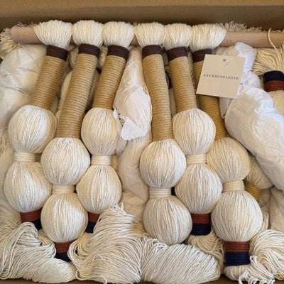 NEW Anthropologie XL Boho White Ball Tassel Tapestry Woven Wall Hanging - 33"