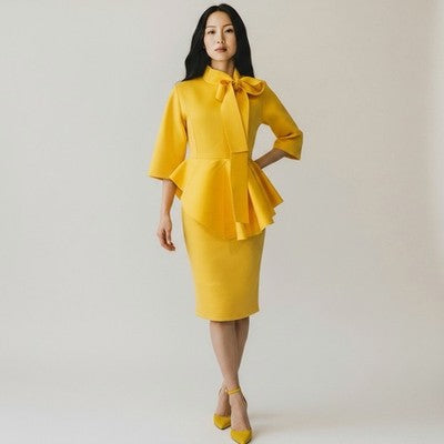 Vintage 60's Yellow Sculptural Ruffle Mod Cocktail Dress EY Boutique - Large