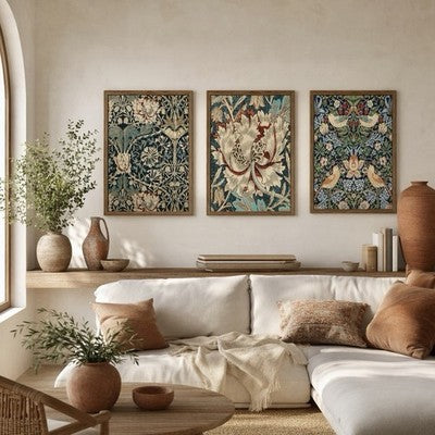 NEW Anthro XL Set of 3 Framed Vintage Botanical Print Canvas Wall Art 24" x 16"