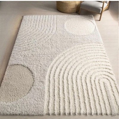 NEW West Elm White Cream Boho Tassel Geometric Shag Area Rug Carpet - 4' x 6'