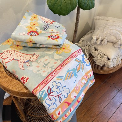 NEW Anthropologie Blue Jungle Multicolor Boho Queen King Bedding Duvet Sham Set