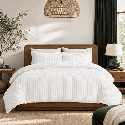 NEW Anthropologie White Boho Queen / King Tufted Line Bedspread Duvet & Sham Set
