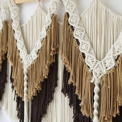 NEW Anthropologie XL Beige Brown Boho Tassel Tapestry Macrame Wall Hanging 47x25