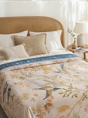 NEW Anthropologie Reversible Boho Bird Multicolor Queen / King Bedspread Blanket Quilt