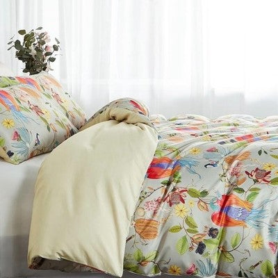 NEW Anthro Boho King Bright Floral Bird Print Cotton Bedding Comforter Sham Set