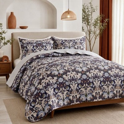 NEW Anthropologie Purple Floral Queen / King Quilt Bedspread Bedding & Sham Set