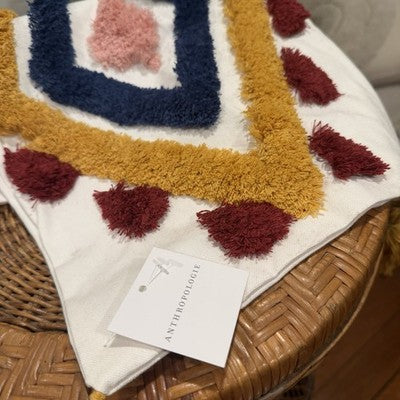 NEW Anthropologie Boho Abstract Tassel Throw Pillow Case Cover Sham - 18" x 18"