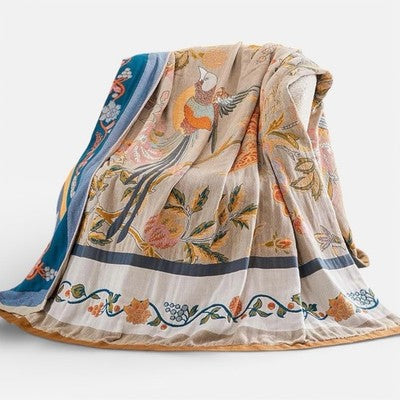 NEW Anthropologie Reversible Boho Bird Multicolor Queen / King Bedspread Blanket Quilt