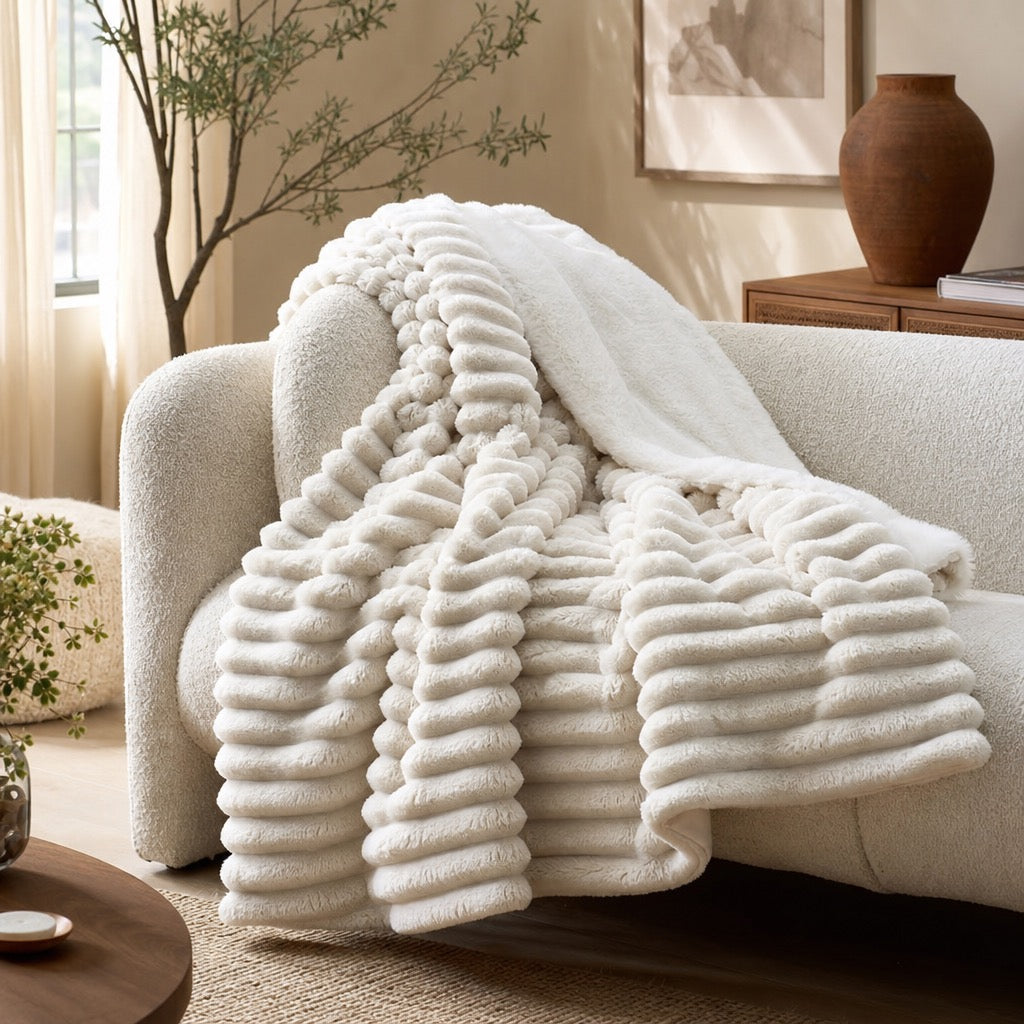 NEW West Elm Boho White Knit Sherpa Ultra Soft Throw Blanket Bedding - 60" x 80"