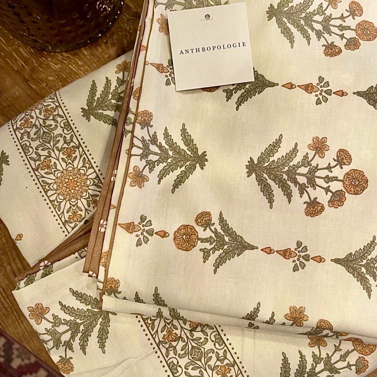 NEW Anthropologie White & Coral Boho Cotton Floral Retro Bedding Duvet Sham Set