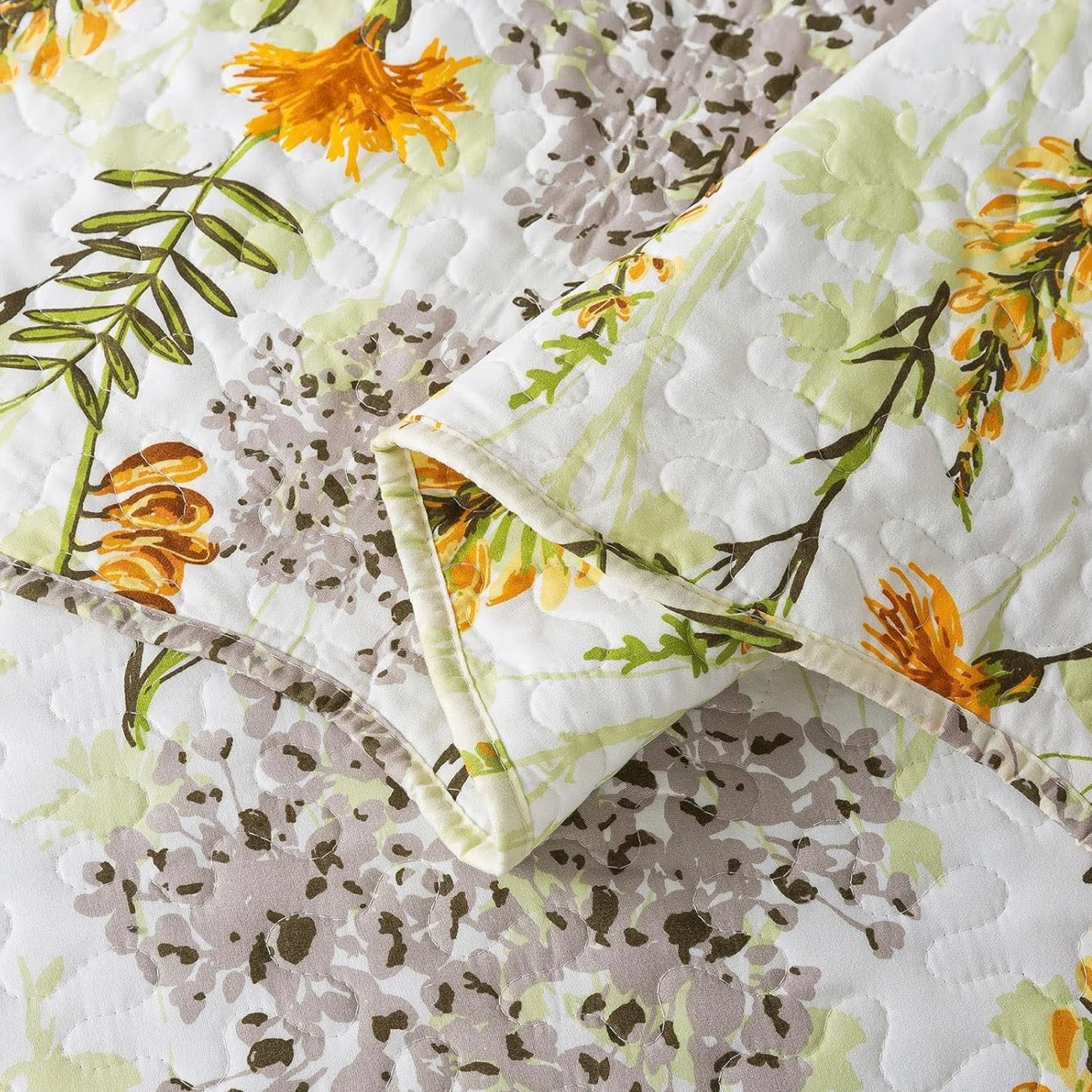 NEW Anthro White Yellow Floral Queen Boho Quilt Bedding Bedspread Duvet Sham Set