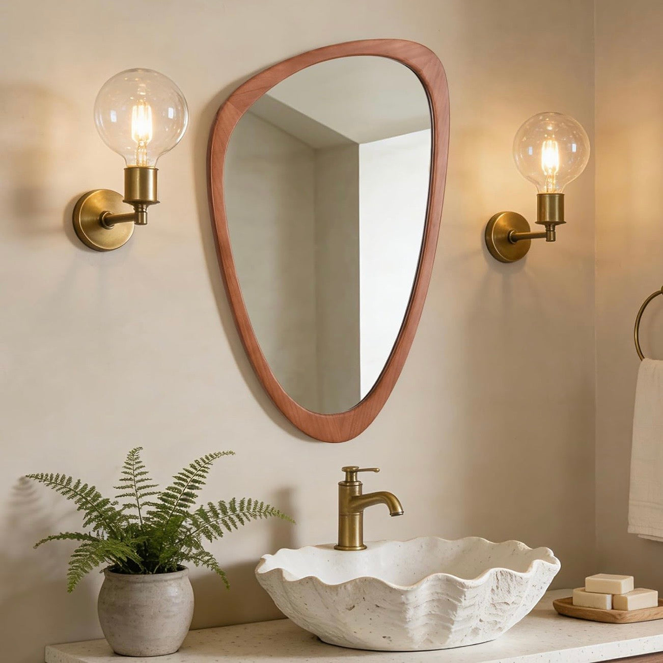 NEW West Elm Large Wood Frame Asymmetrical Wall Hanging Abstract Mirror 20 x 30