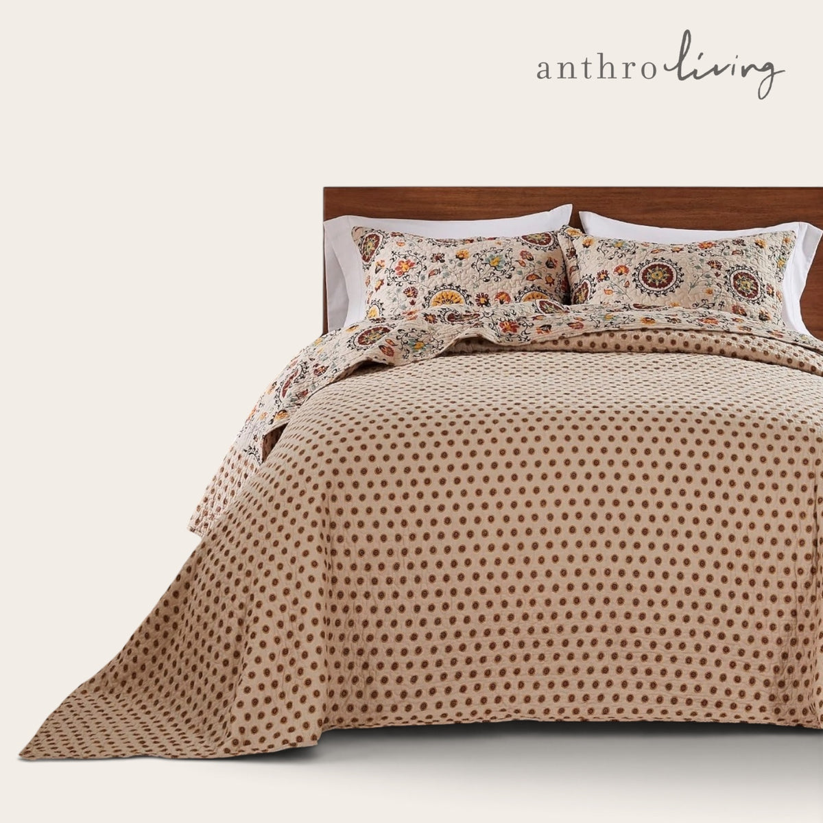 NEW Anthropologie Multicolor Retro Boho King Quilt Bedspread Bedding Sham Set