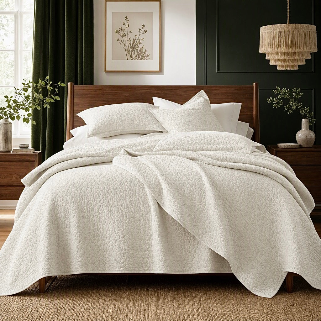 NEW West Elm Cream Stone Print Ultra Soft Queen King Bedding Bedspread Sham Set