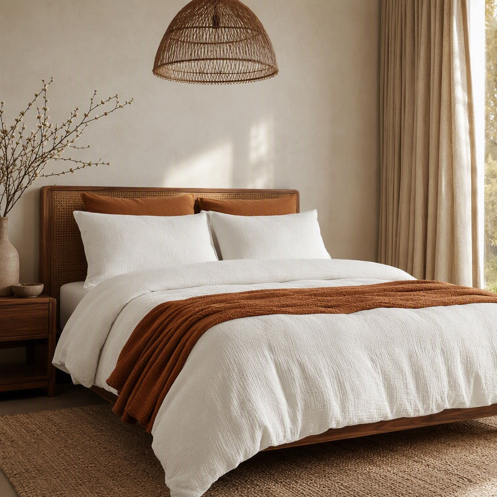 NEW Anthropologie White Boho Muslin Cotton Gauze Luxury Duvet Bedding & Sham Set