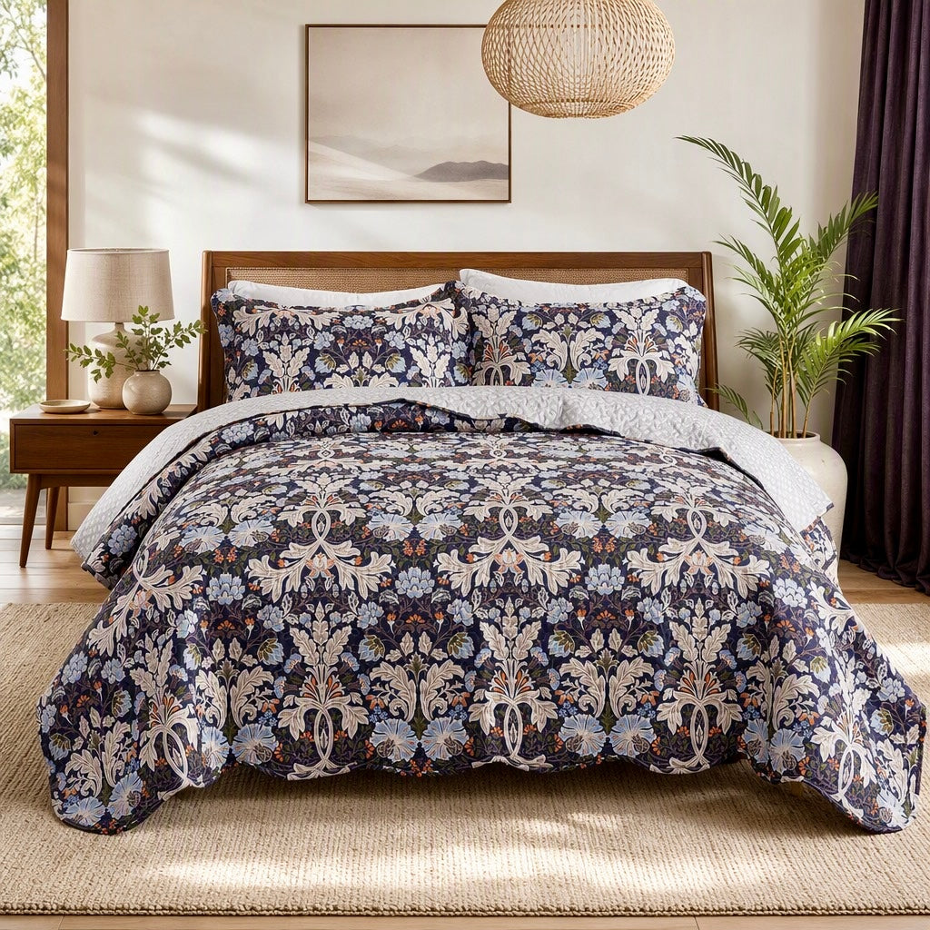NEW Anthropologie Purple Floral Queen / King Quilt Bedspread Bedding & Sham Set