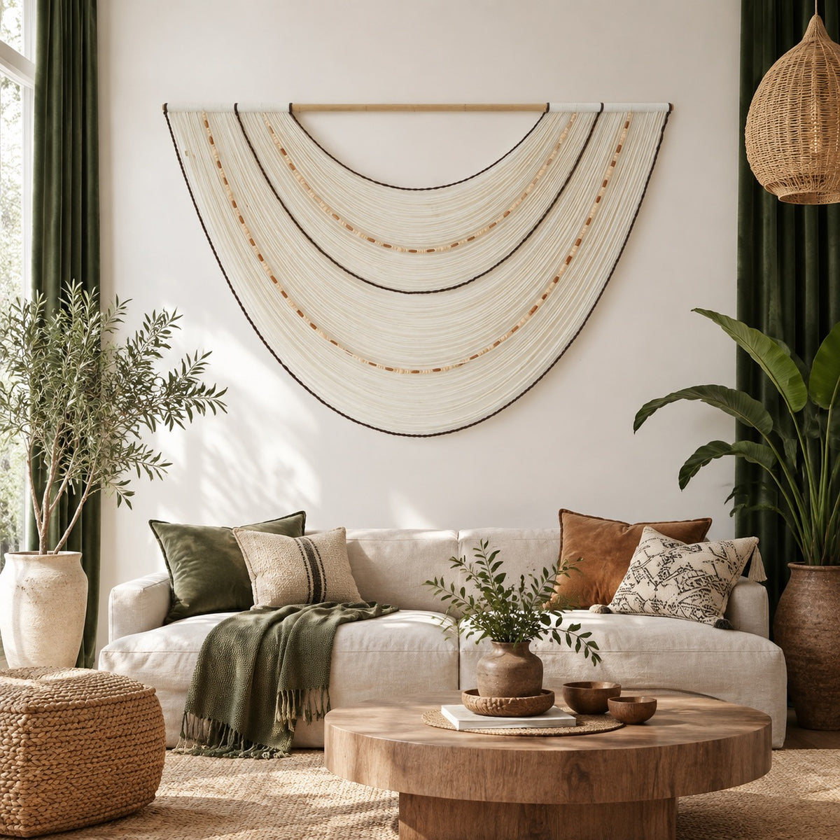 NEW Anthropologie Boho Tapestry Macrame Woven Swoop Beaded Wall Hanging 57 x 35
