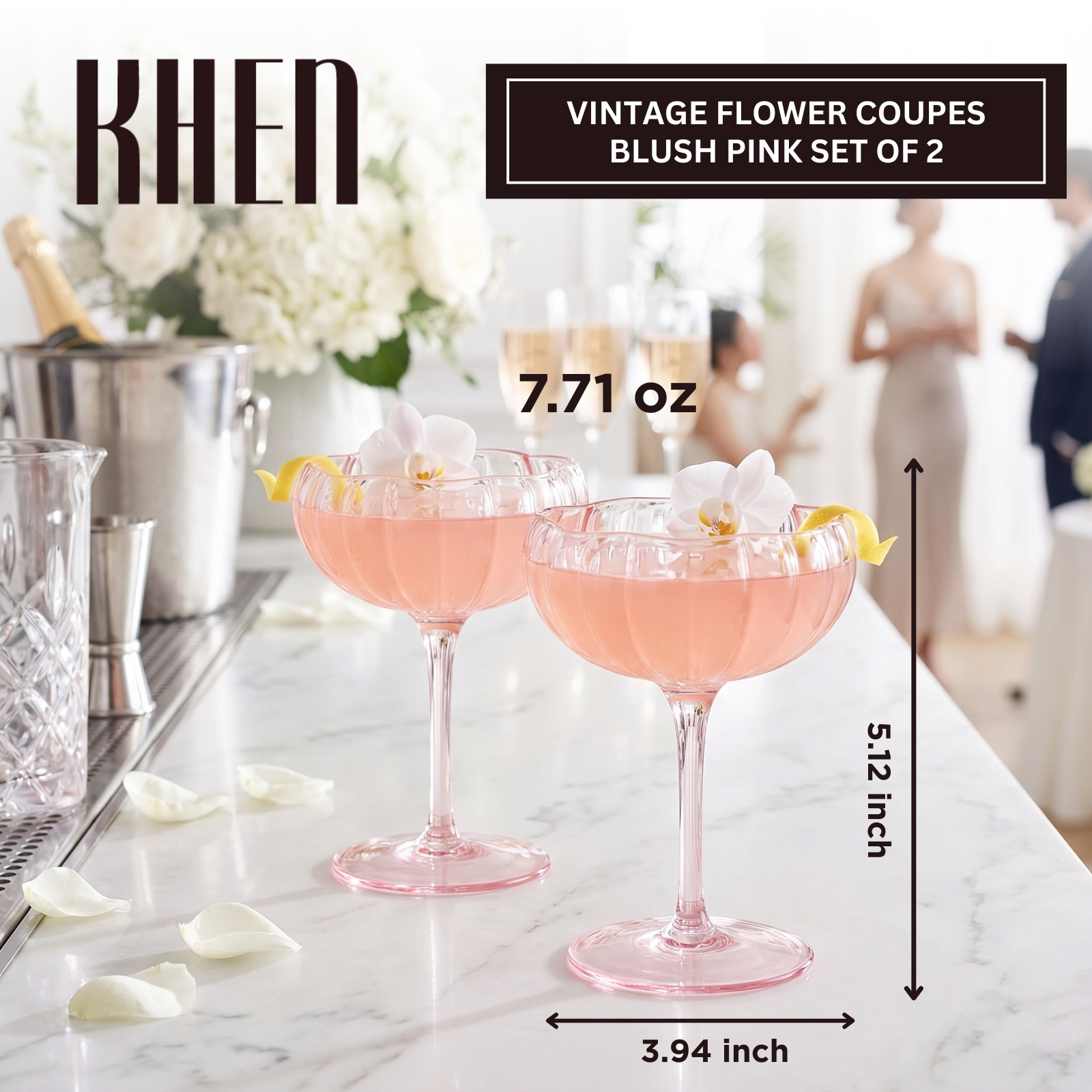 Flower Coupe Cocktail Colored Glasses | Set of 2 | Blush Pink
