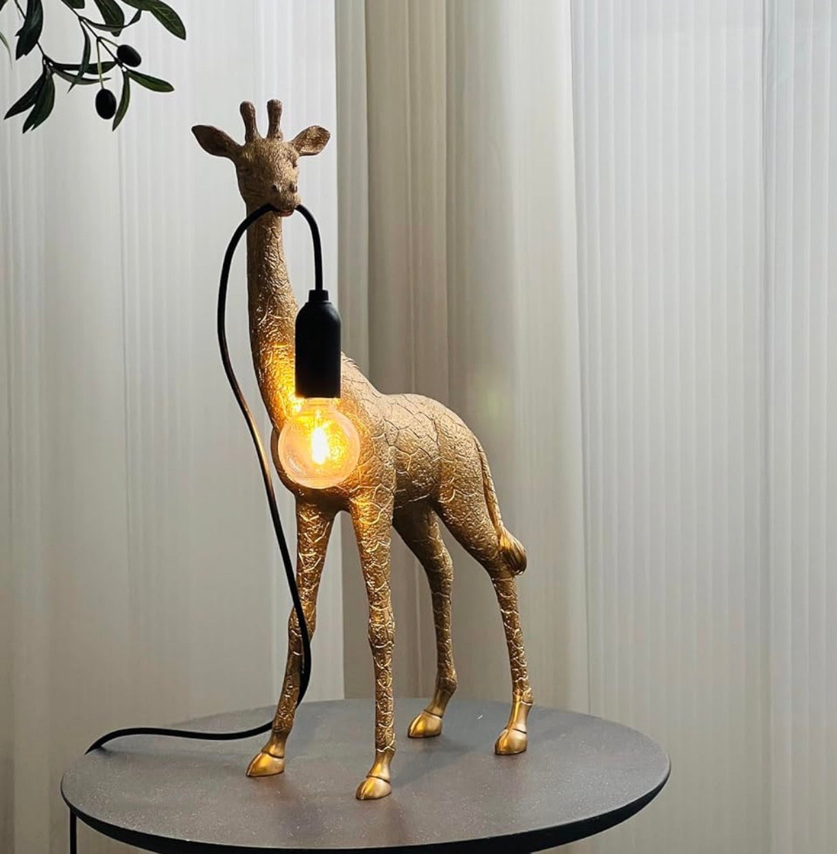 NEW Anthropologie Large Gold Boho Giraffe Table Lamp Lighting Art Deco Set - 14"