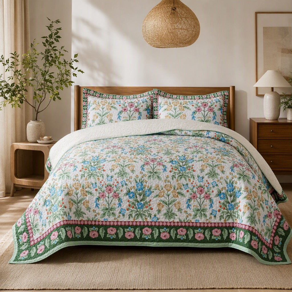 NEW Anthropologie Vintage Floral Queen / King Quilt Bedspread Bedding & Sham Set