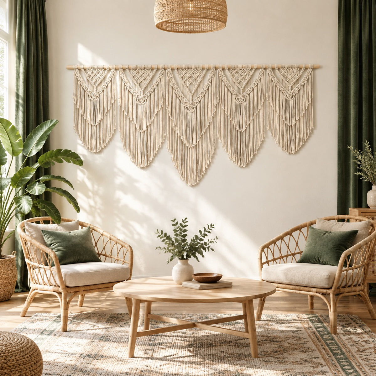 Anthropologie XL Boho Tapestry Macrame Woven Yarn Tassel Wall Hanging 70" x 32"
