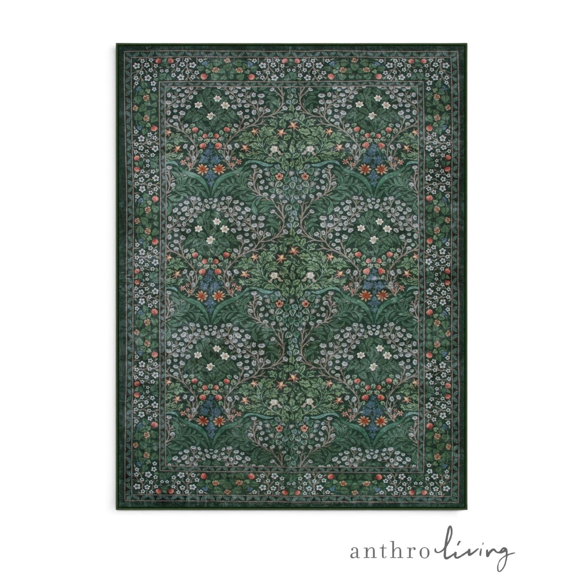 NEW Anthropologie Green Floral Boho Washable Multicolor Area Rug Carpet 5' x 7'