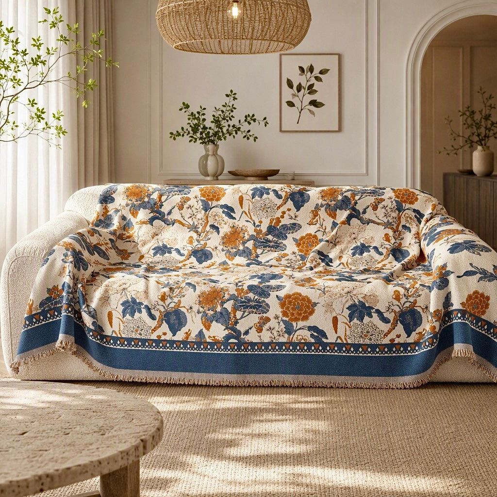 NEW XL Anthropologie Boho Floral Couch Cover Throw Blanket Quilt - 70" x 120"