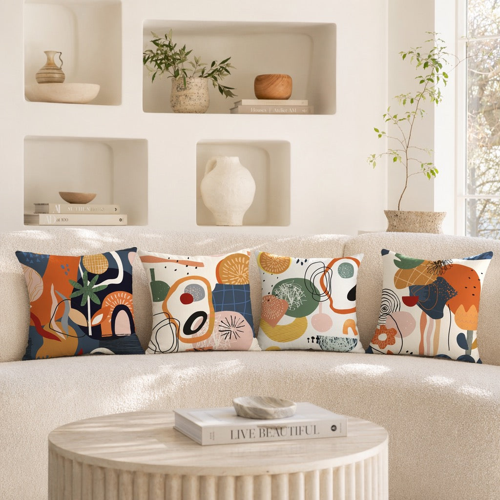 New Anthropologie (Set / 4) Boho Abstract Throw Pillow Cover Case Sham Set 18"