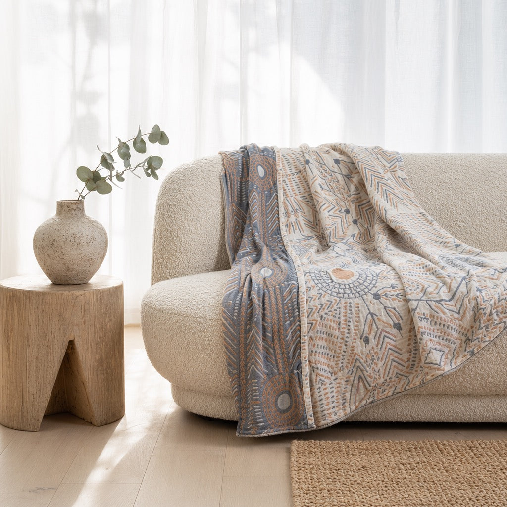 New Anthropologie Boho Knit Geometric Throw Blanket Bedspread Quilt - 102" x 60"