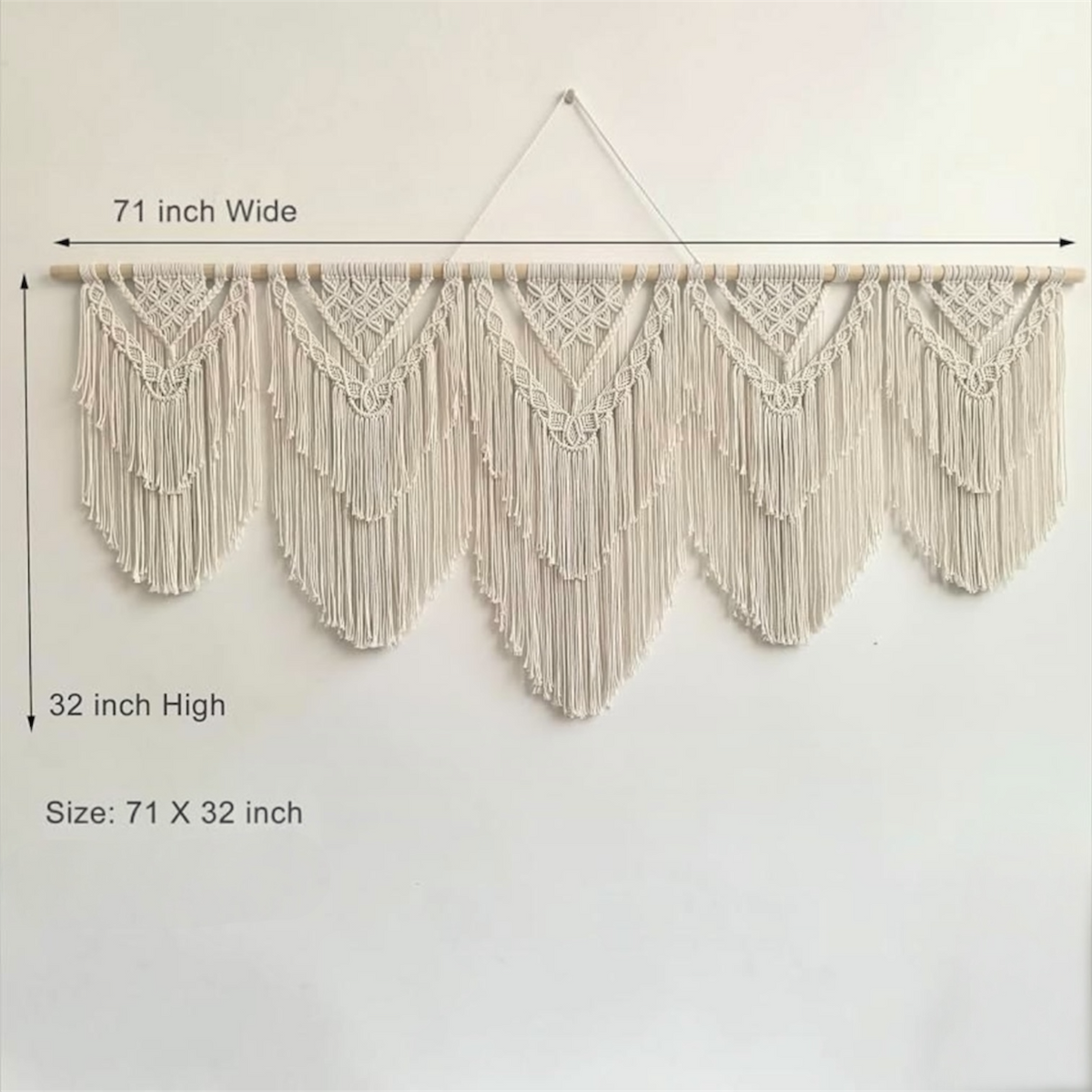Anthropologie XL Boho Tapestry Macrame Woven Yarn Tassel Wall Hanging 70" x 32"