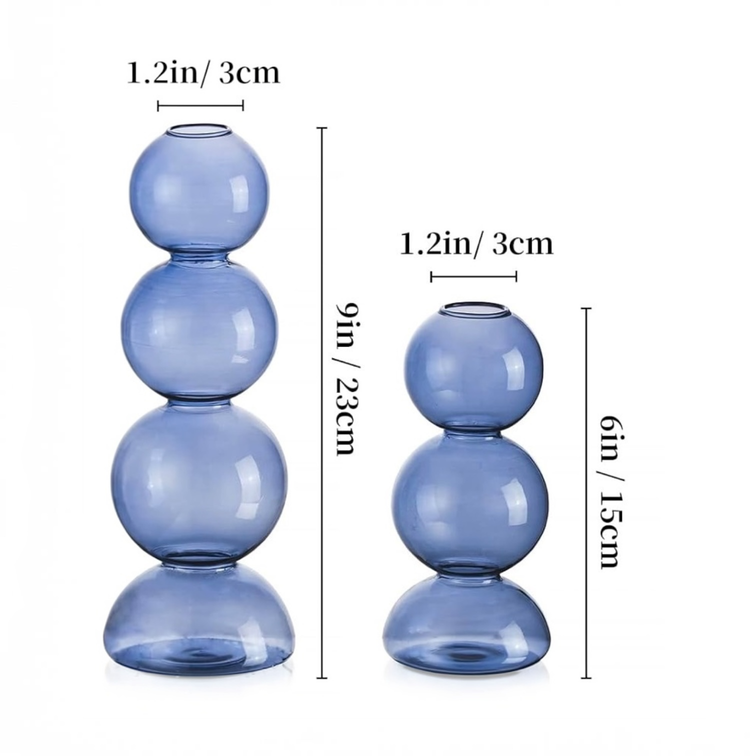 NEW Anthropologie Set 2 Blue Bubble Boho Art Deco Glass Decorative Flower Vases