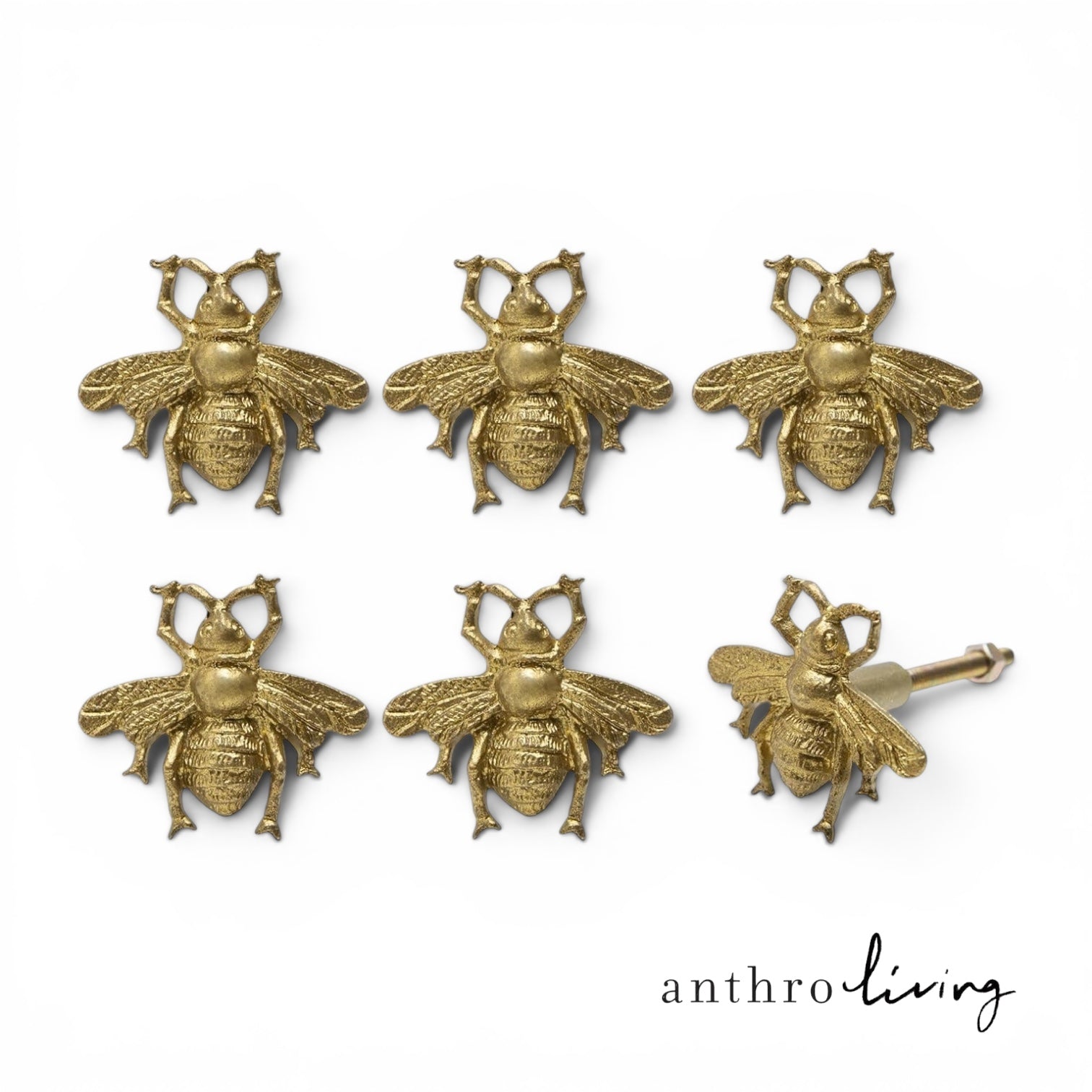 NEW Anthropologie (Set of 6) Gold Bee Boho Cabinet Knobs Drawer Pulls Hardware