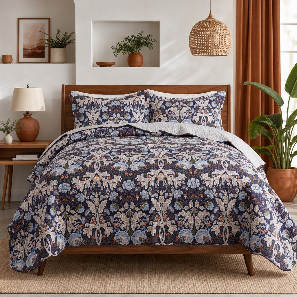NEW Anthropologie Purple Floral Queen / King Quilt Bedspread Bedding & Sham Set