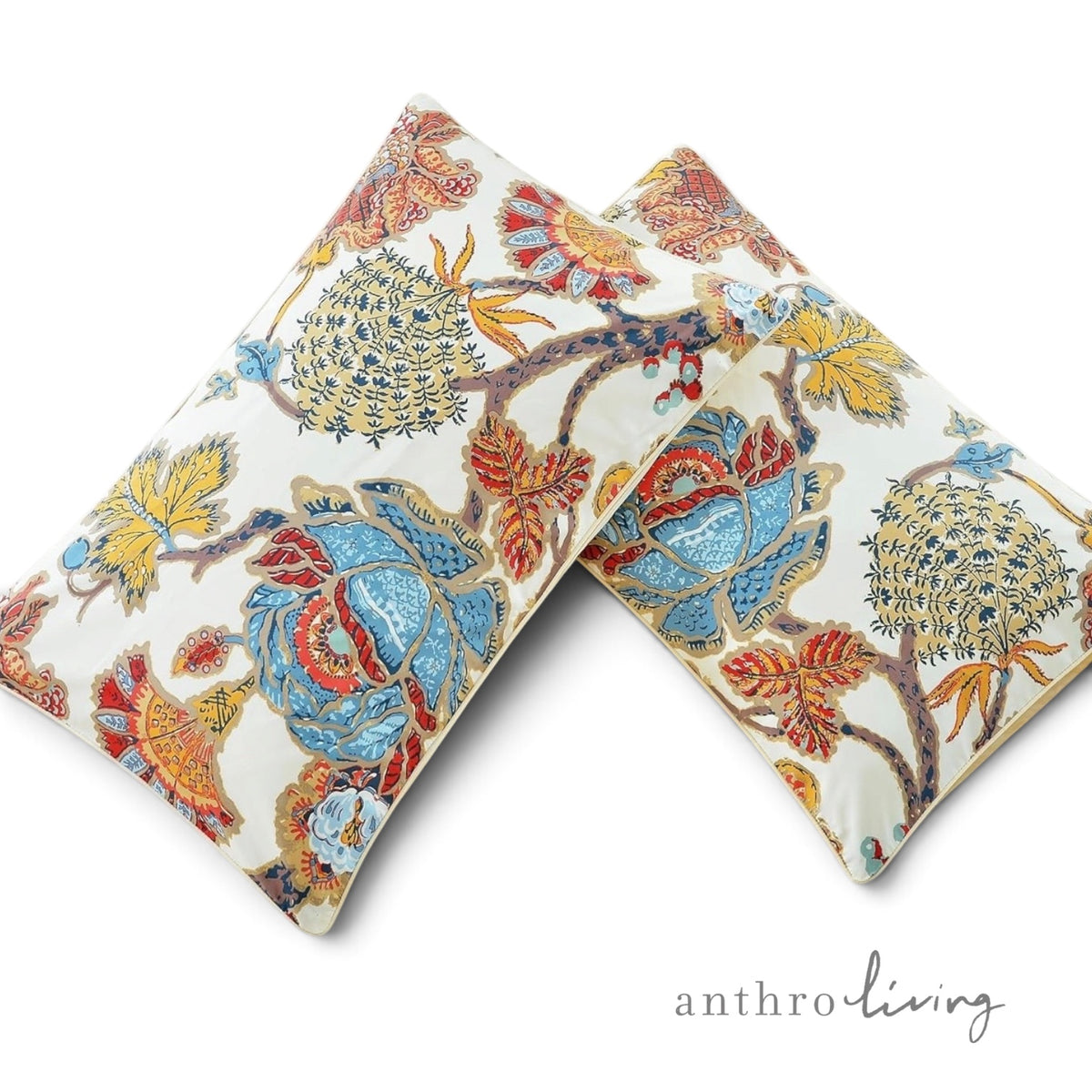 NEW Anthropologie Cream Red Cotton Queen / King Floral Bedding Duvet & Sham Set