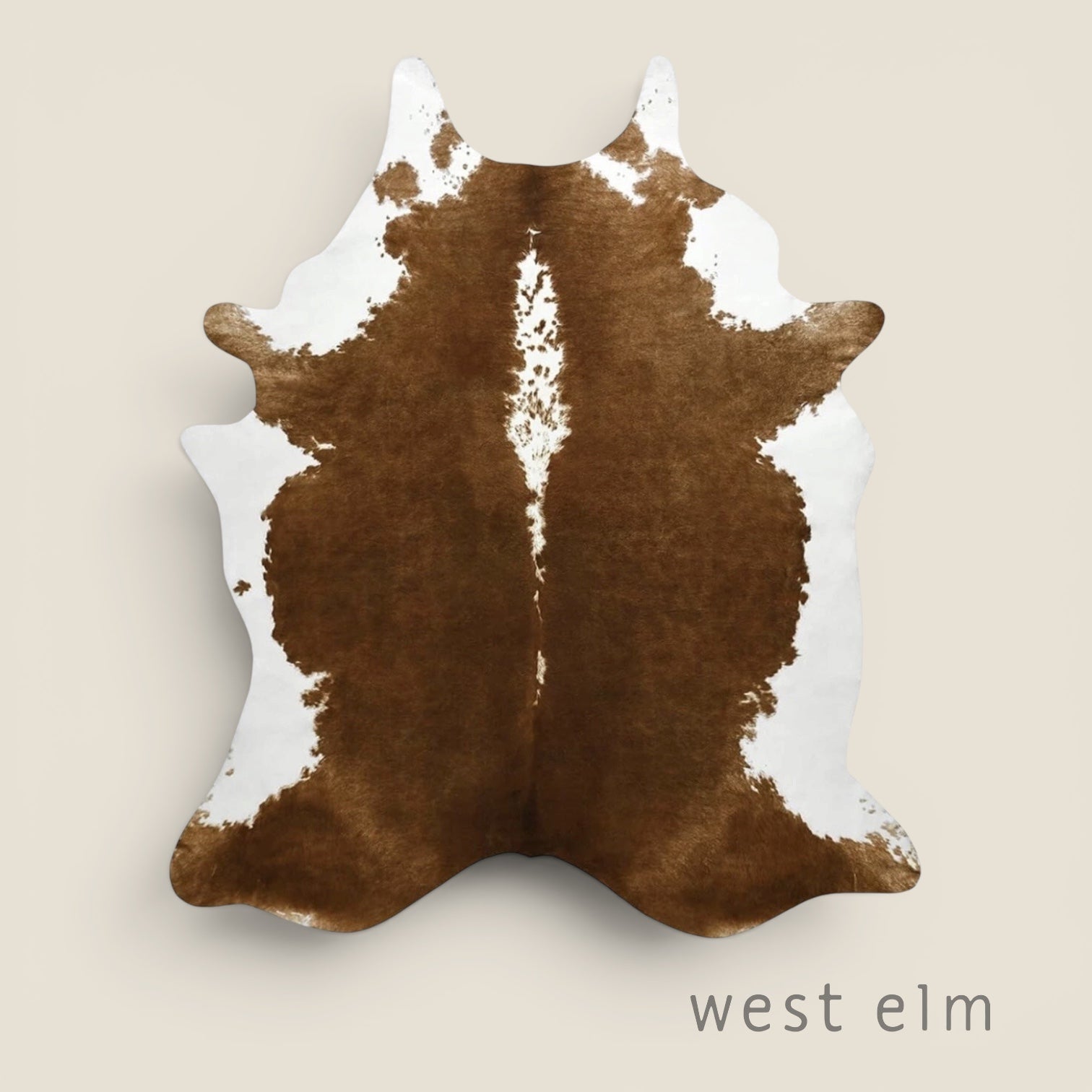NEW West Elm XL Faux Cowhide Fur Leather White Area Rug Boho Floor - 6’ x 5’