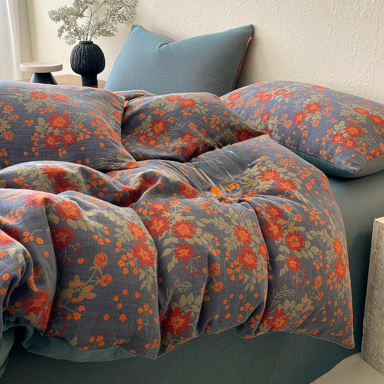 NEW Anthropologie Purple Orange Floral Cotton Multi-Size Bedding Duvet Sham Set