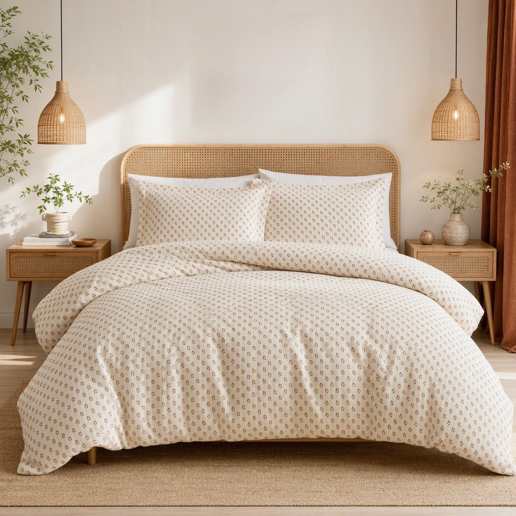 NEW Anthropologie Vintage Red & White Floral Polka Dot Duvet Bedding & Sham Set