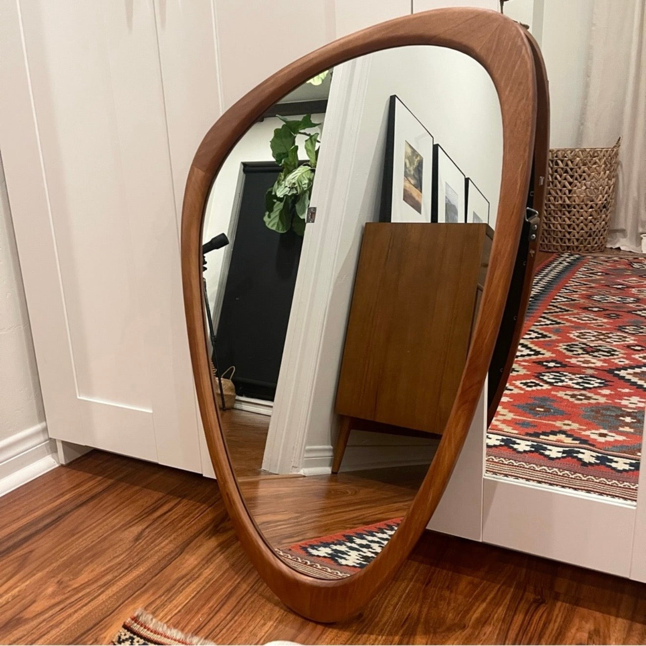 NEW West Elm Large Wood Frame Asymmetrical Wall Hanging Abstract Mirror 20 x 30