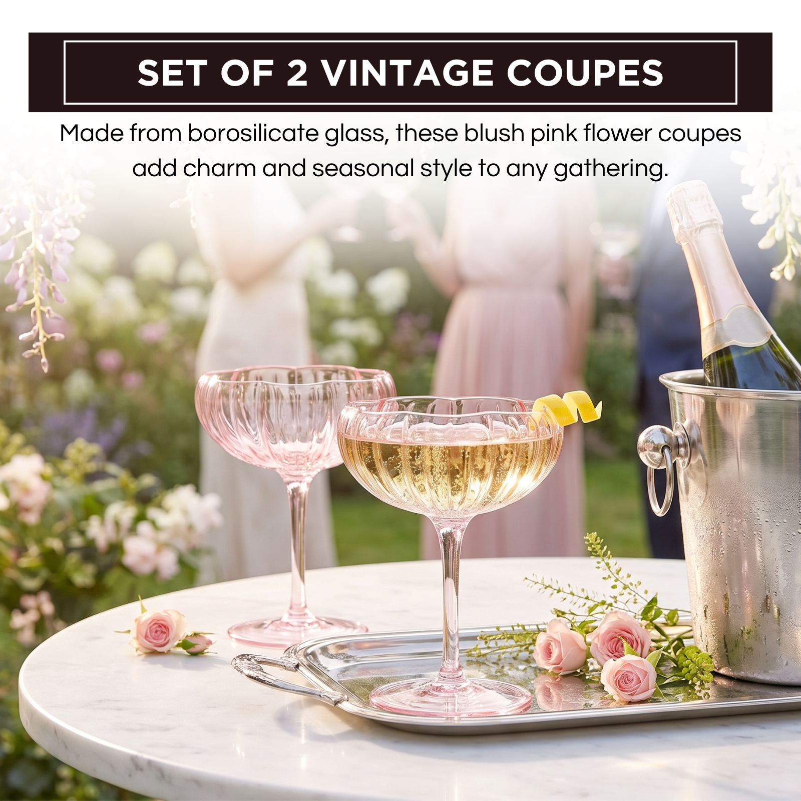 Flower Coupe Cocktail Colored Glasses | Set of 2 | Blush Pink