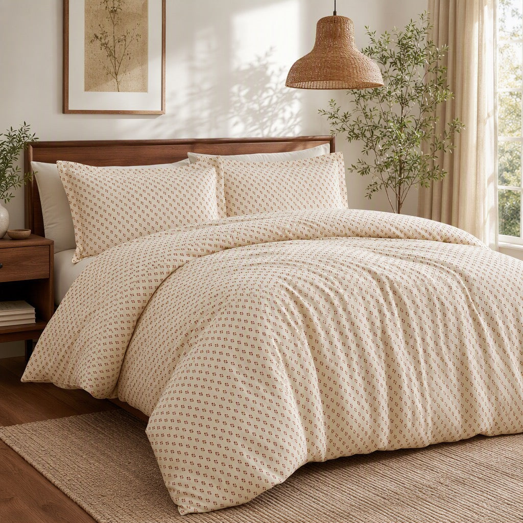 NEW Anthropologie Vintage Red & White Floral Polka Dot Duvet Bedding & Sham Set