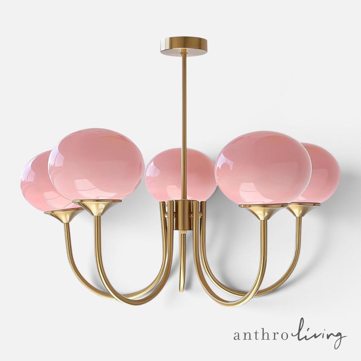 NEW Anthropologie 5-Light Gold Pink Chandelier Retro Boho Light Ceiling Fixture