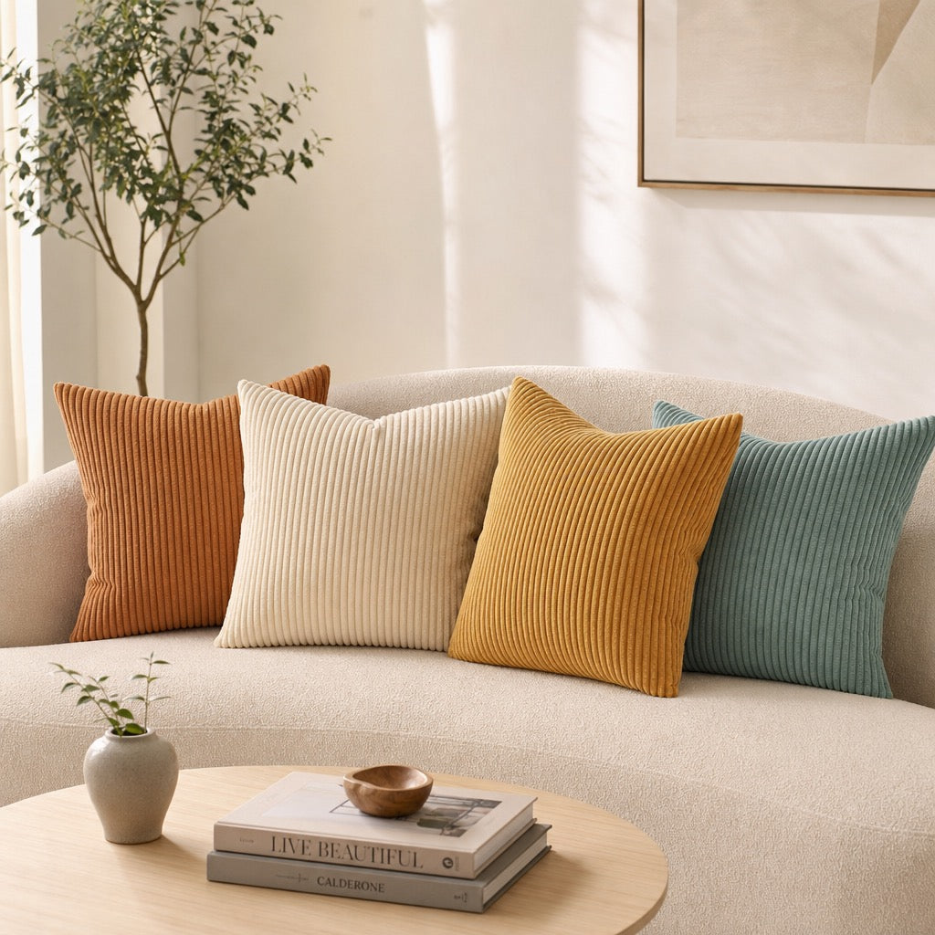 NEW West Elm (Set 4) Multicolor Velvet Corduroy Throw Pillow Cover Sham 18 x 18