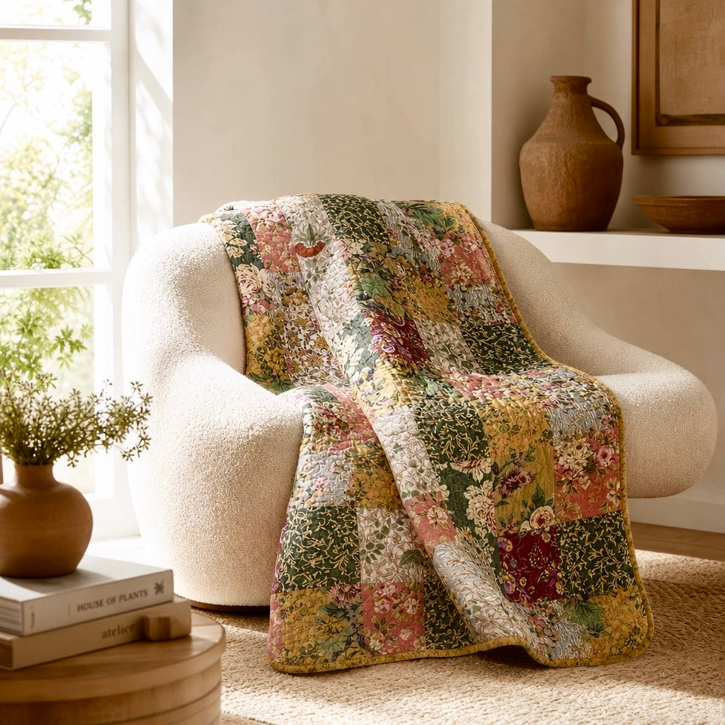 NEW Anthropologie Boho Floral Throw Blanket Bedspread Quilt Bedding - 50" x 60"
